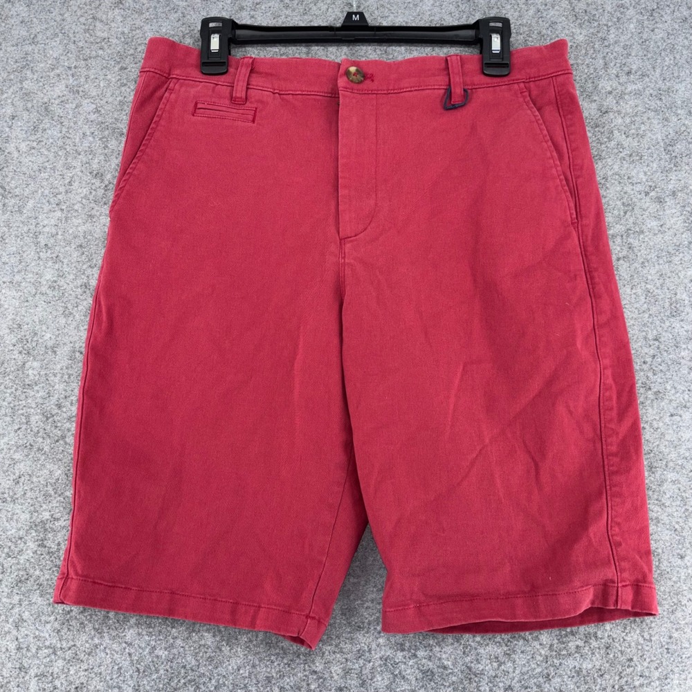 Johnnie-O Mens Red Flat Front Twill Chino Shorts Size 32 Cotton Blend Prep